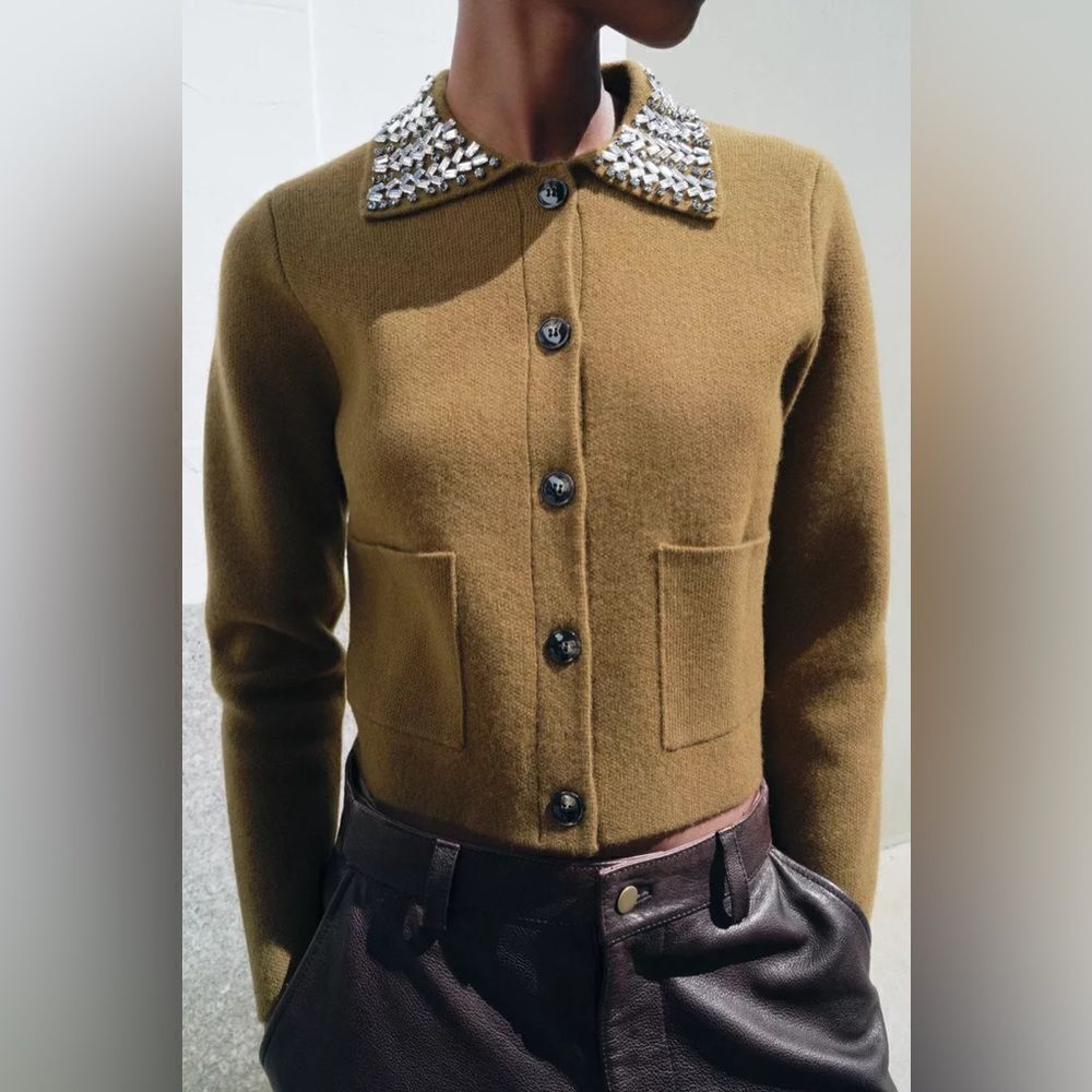 Zara 100% Wool Jewel Collar Jacket